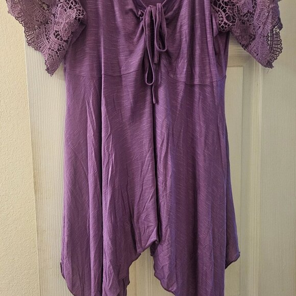 Love kiss boho shark bite hem purple tunic Hippie Witchy Whimsigoth blouse XXL - Picture 5 of 6